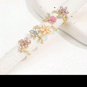 Floral Gold and Pink Ring Set